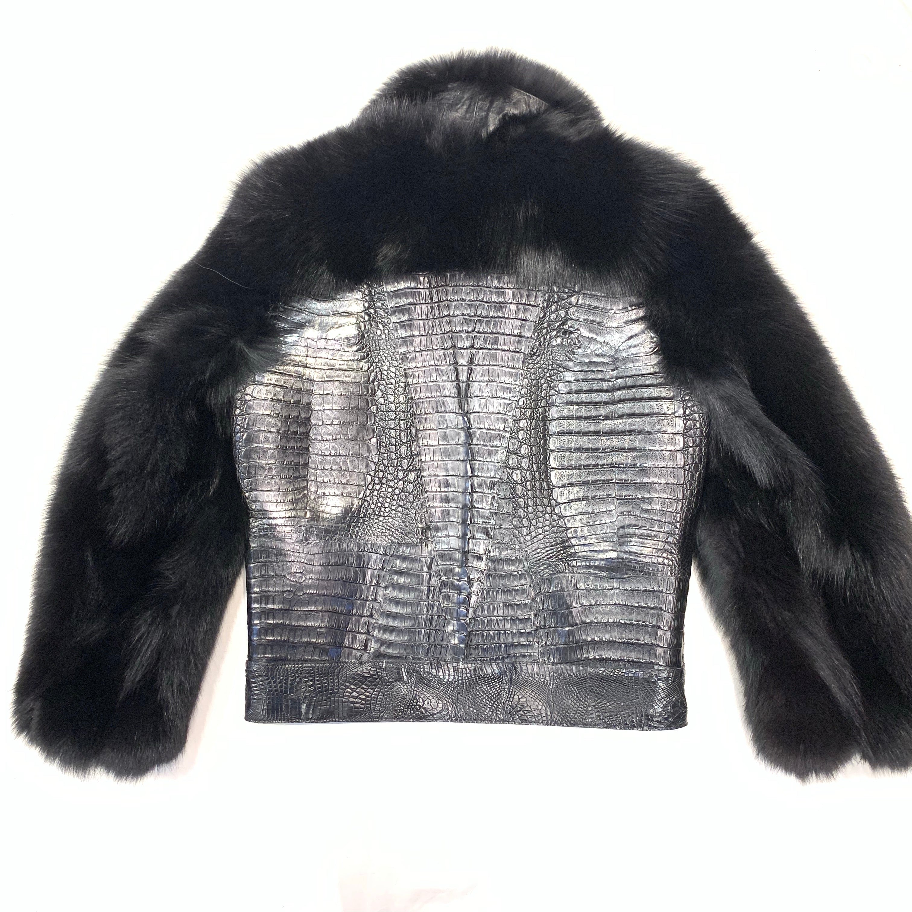 Kashani Black All Over Alligator Fox Sleeve Jacket - Dudes Boutique