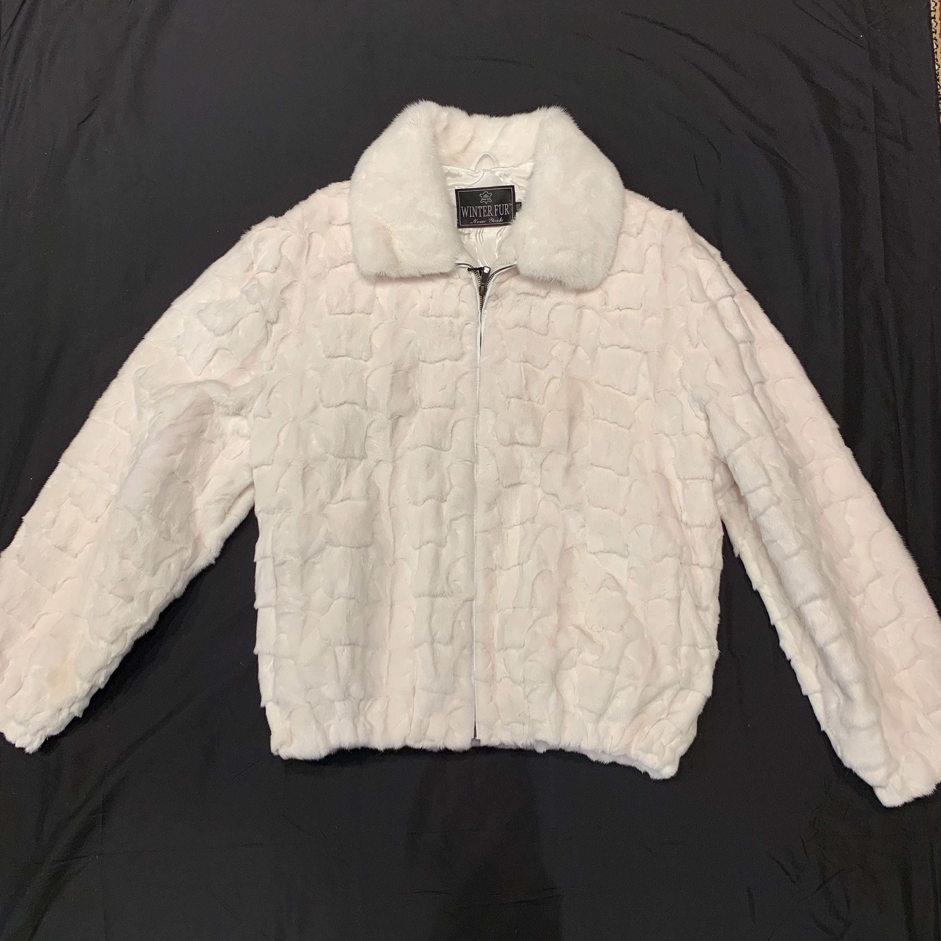 Kashani White Diamond Cut Mink Bomber Jacket - Dudes Boutique