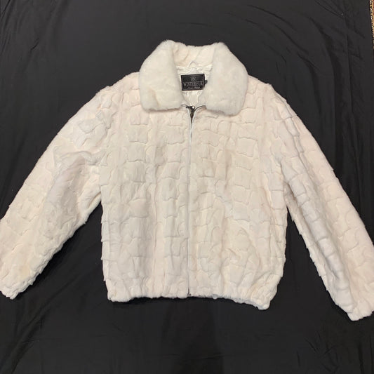 Kashani White Diamond Cut Mink Bomber Jacket - Dudes Boutique