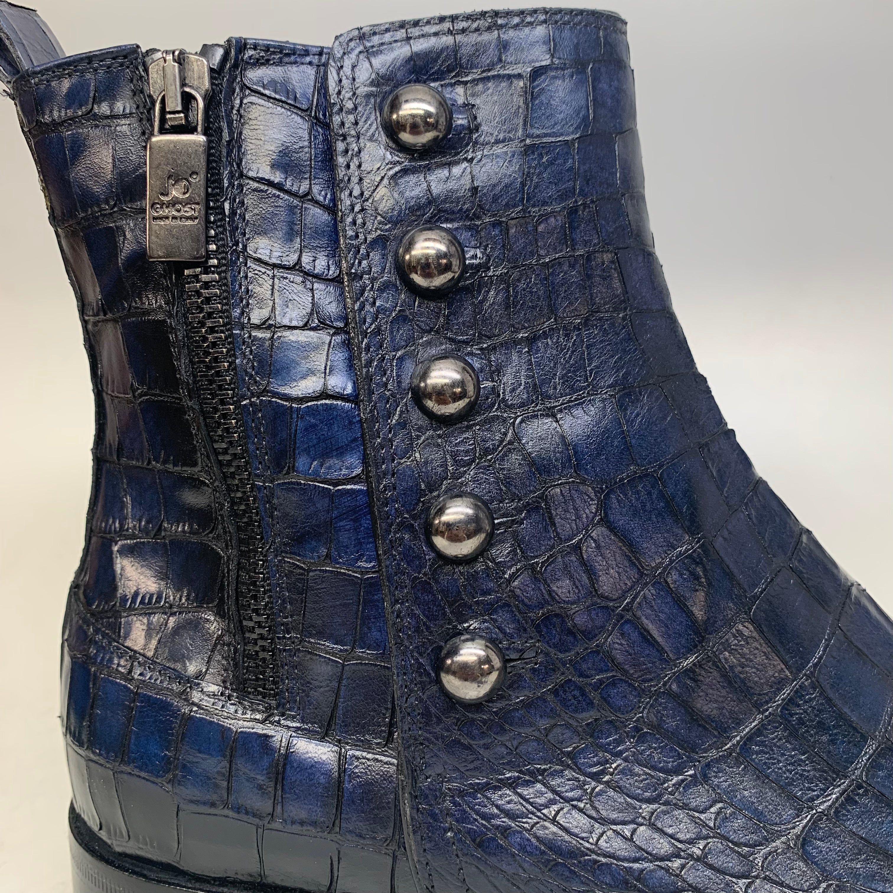 Jo Ghost Deep Navy Alligator Ankle Boots - Dudes Boutique