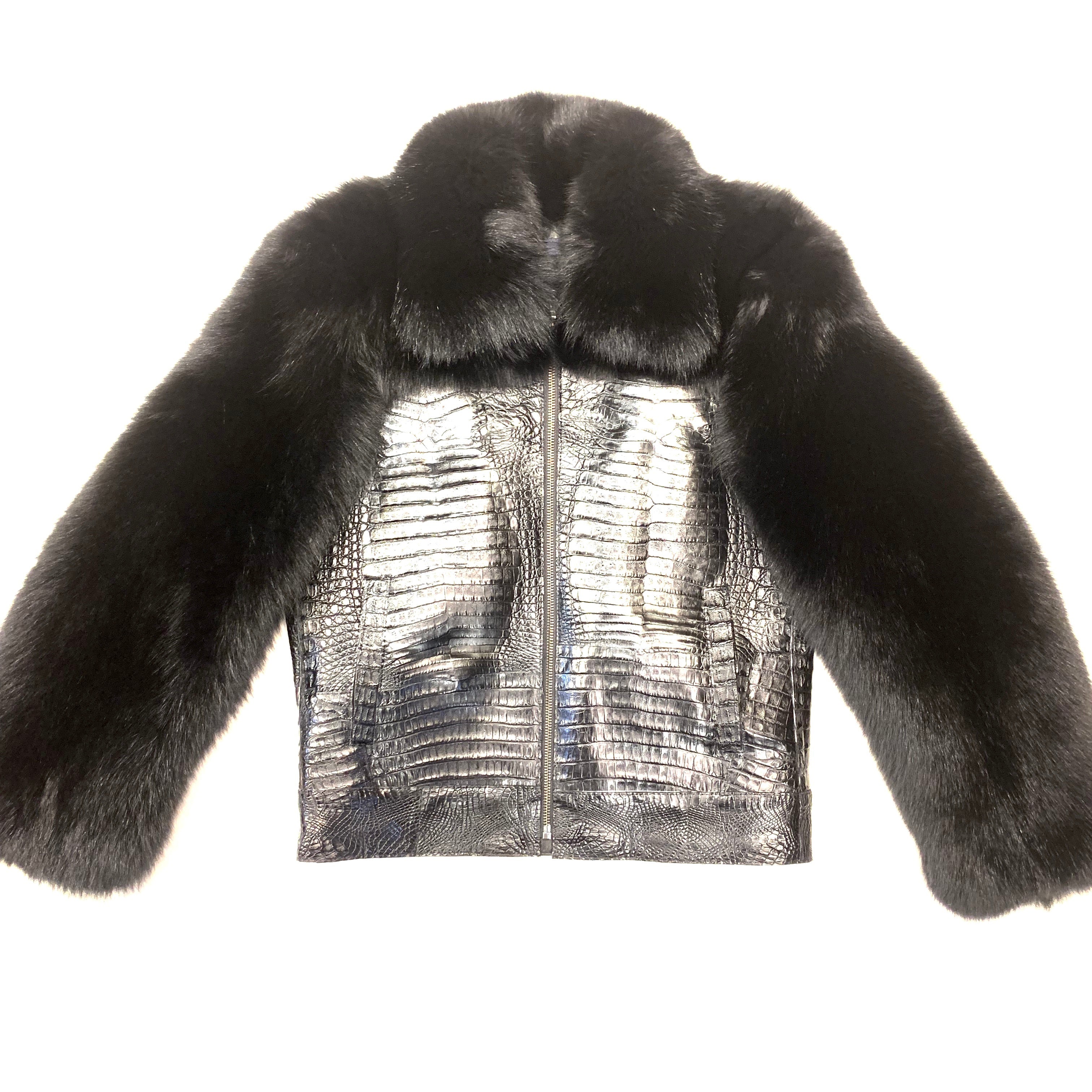 Kashani Black All Over Alligator Fox Sleeve Jacket - Dudes Boutique