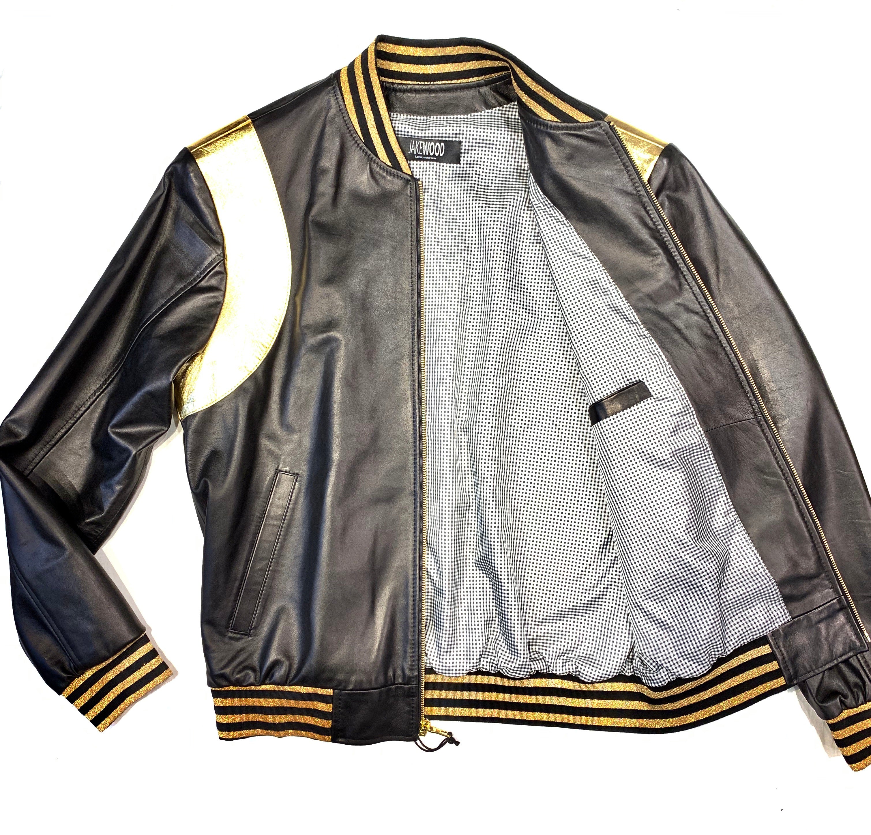 Kashani Black Gold Lambskin MA-1 Bomber Jacket - Dudes Boutique