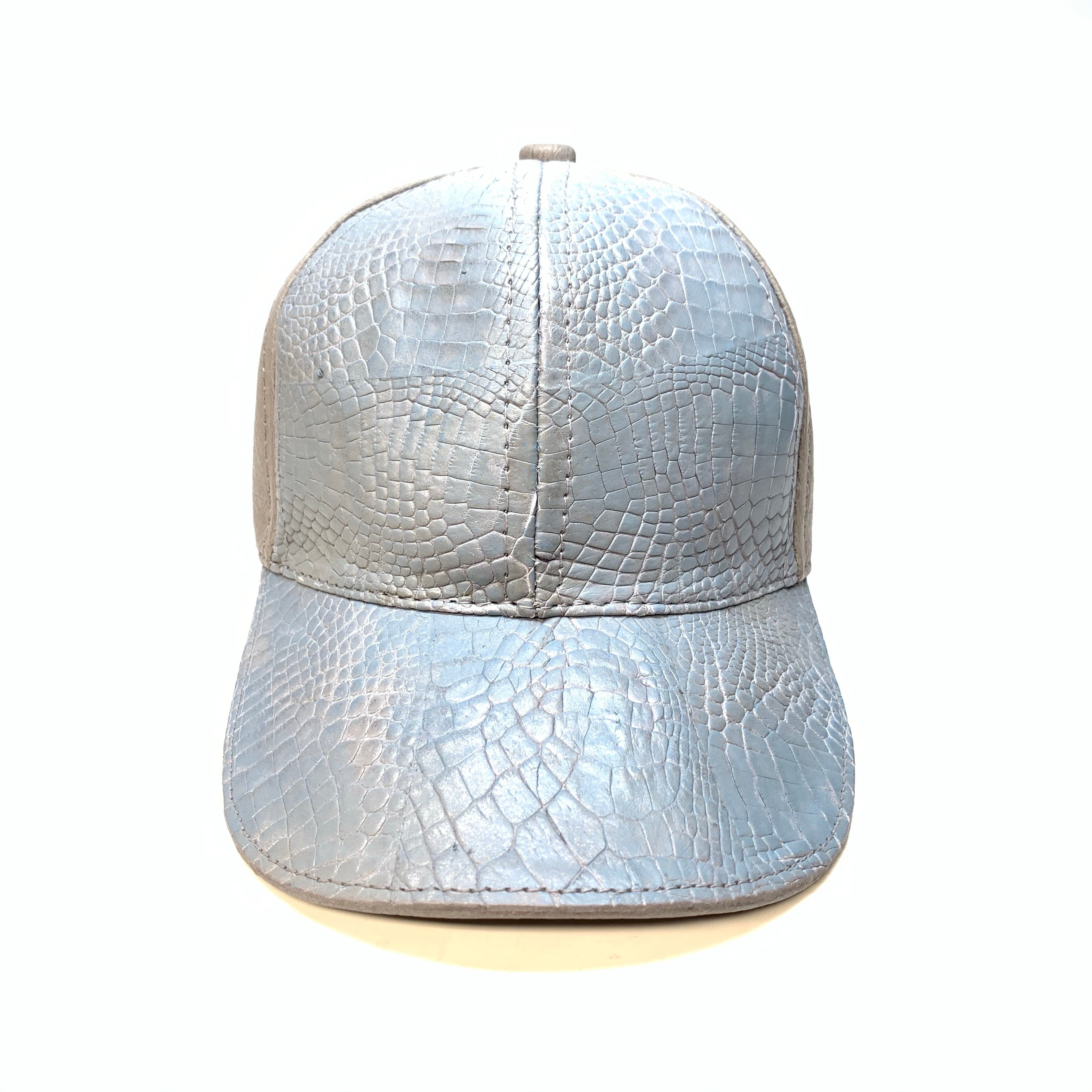 Kashani Cloud Blue Grey Alligator & Ostrich Quill StrapBack Hat - Dudes Boutique