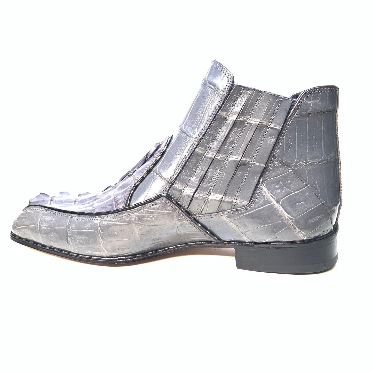 Mauri 4880 Grey Genuine Baby Crocodile / Hornback Tail Hand Painted Boots - Dudes Boutique