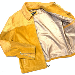 Kashani Men's Canary Yellow Suede/Ostrich Quill Jacket - Dudes Boutique