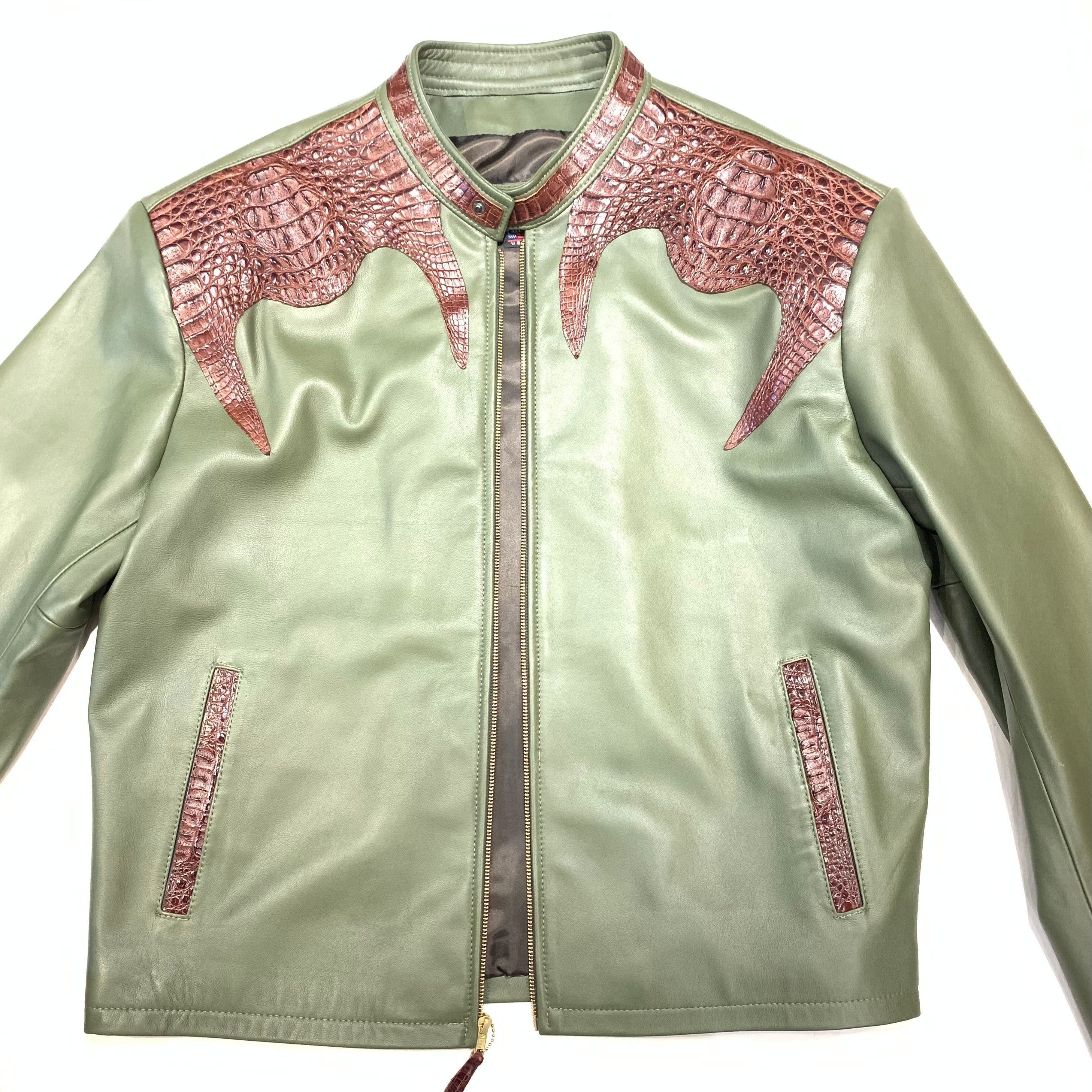 Kashani Olive Chocolate Alligator Bomber Jacket - Dudes Boutique