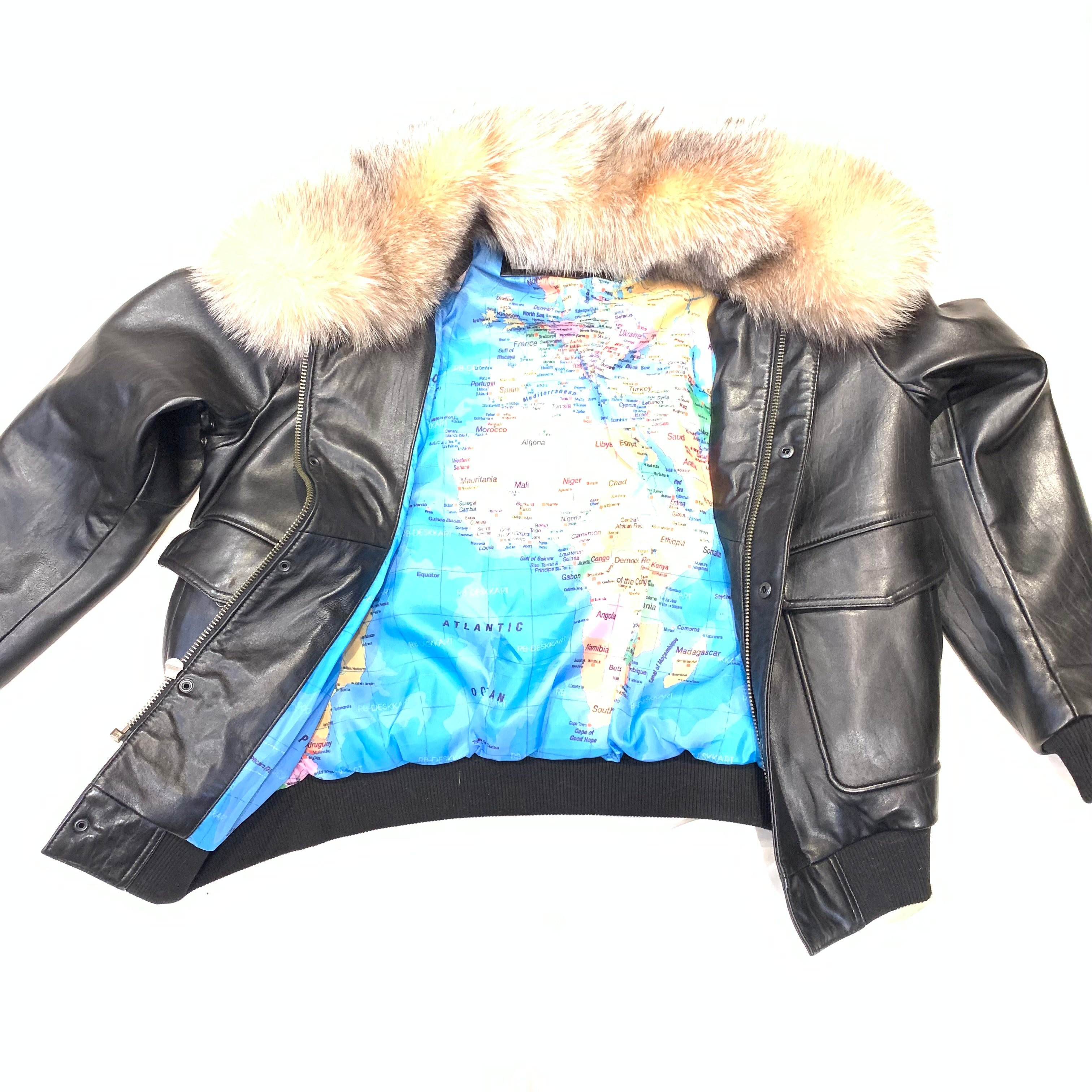 Daniels Leather Black Lambskin Red Fox Collar Bomber Jacket - Dudes Boutique