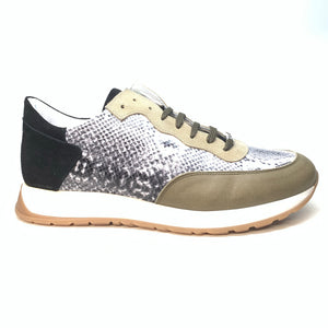 Mauri M728 Calf, Python Print, & Green Suede Sneakers - Dudes Boutique