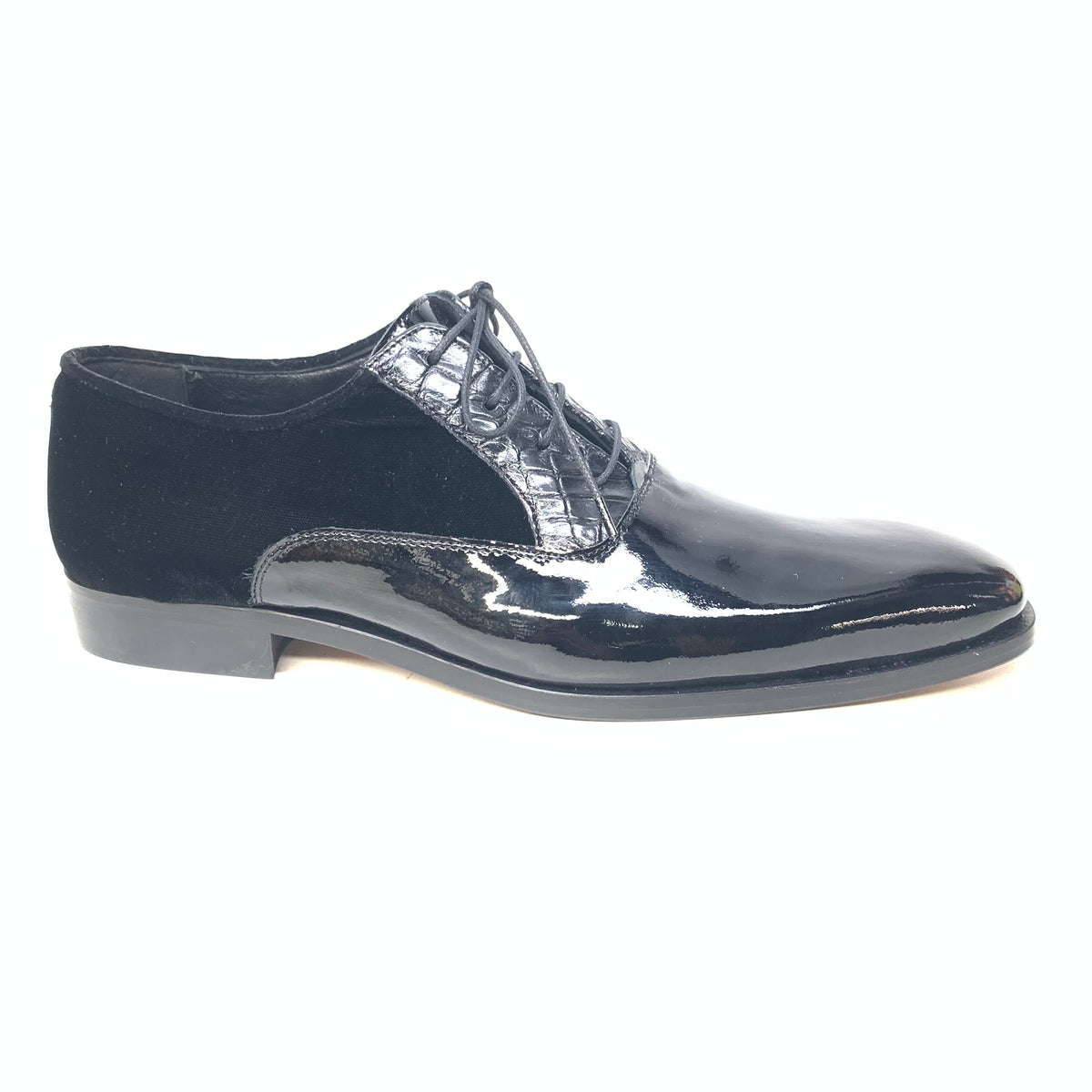 Mauri 4993/2 Black Crocodile/Velvet/Patent Leather Dress Shoes - Dudes Boutique