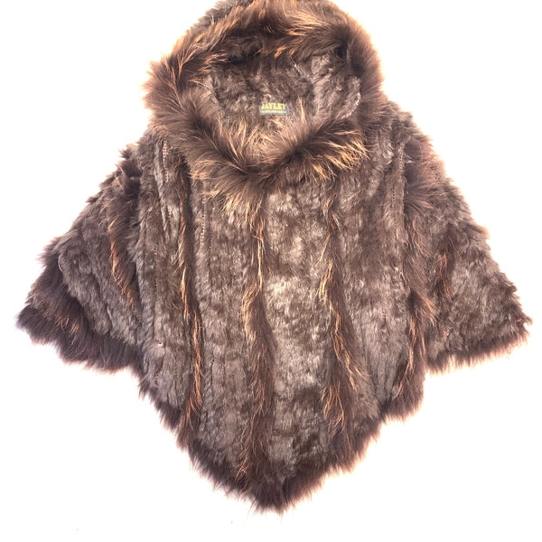 Jayley Chocolate Fox & Coney Fur Hooded Poncho - Dudes Boutique