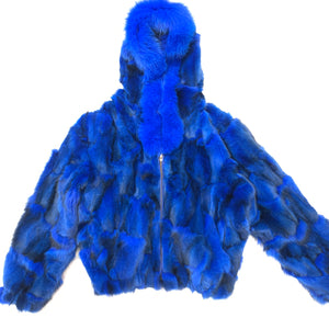 Kashani Women's Royal Blue Fox Fox Hooded Bomber Coat - Dudes Boutique