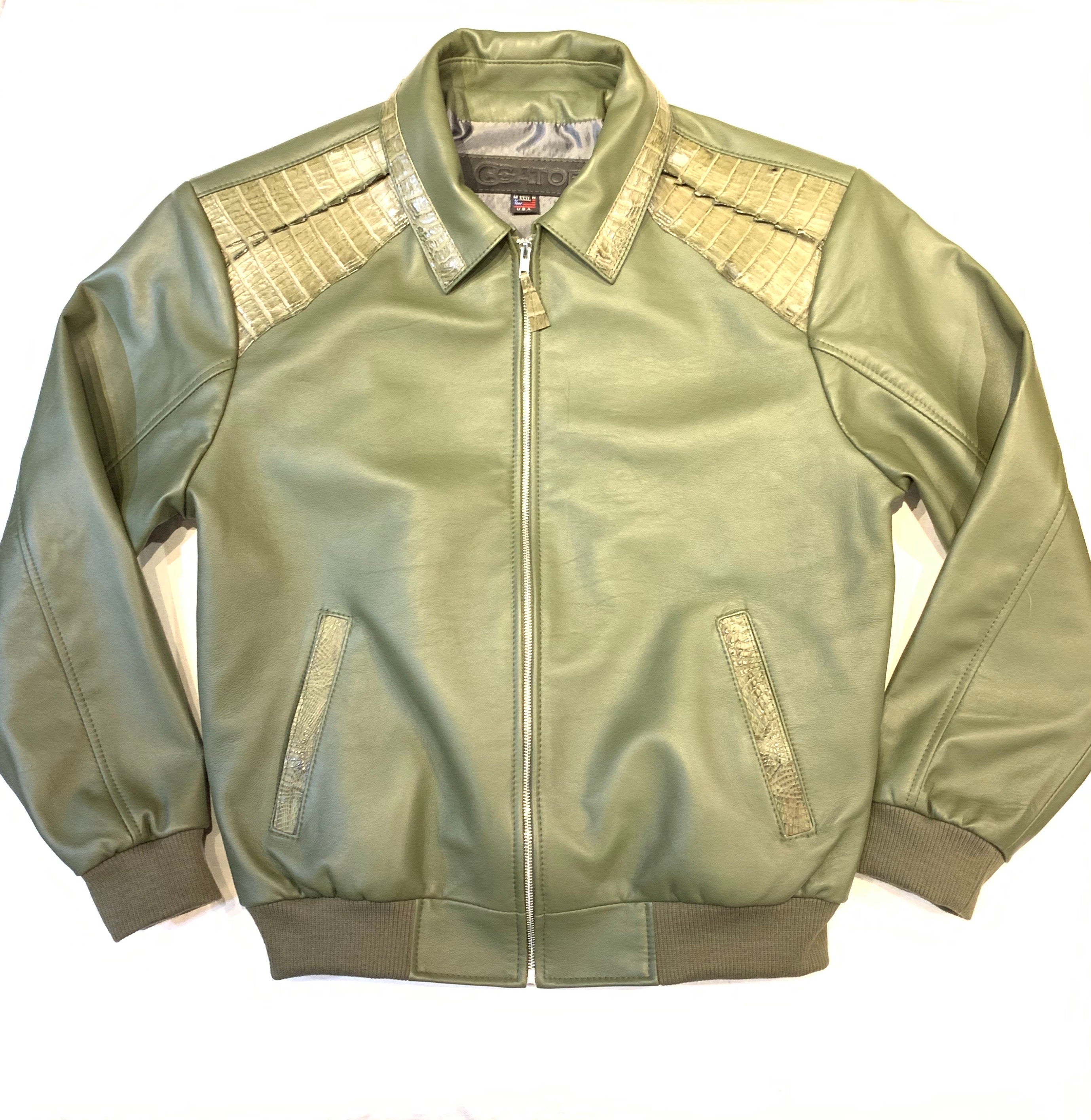 Kashani Olive Alligator Bomber Jacket - Dudes Boutique