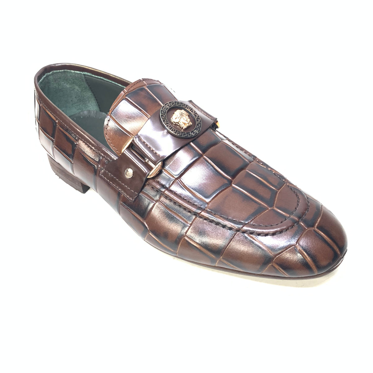 Sigotto Brown Medusa Embossed Gator Loafers - Dudes Boutique