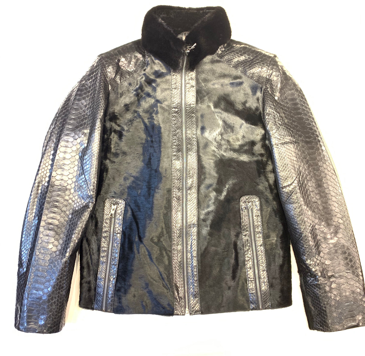 Barya NewYork Mink Collar Python Sleeve Pony Bomber Jacket - Dudes Boutique