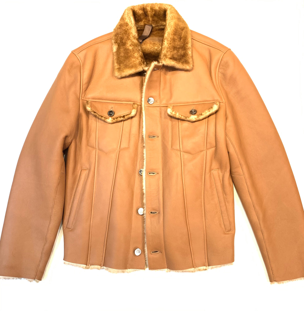 Barya NewYork Cognac Button Up Shearling Jacket - Dudes Boutique
