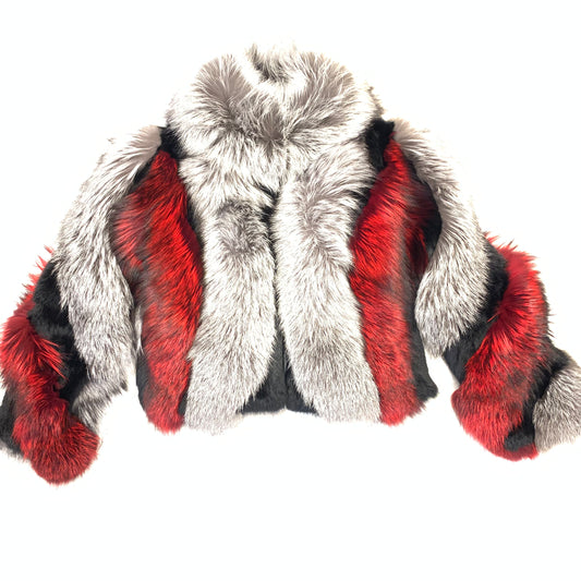 Volare Ladies Red & Silver Fox Fur Coat - Dudes Boutique