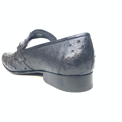 Los Altos Men's Black Ostrich Quill Buckled Dress Loafers - Dudes Boutique