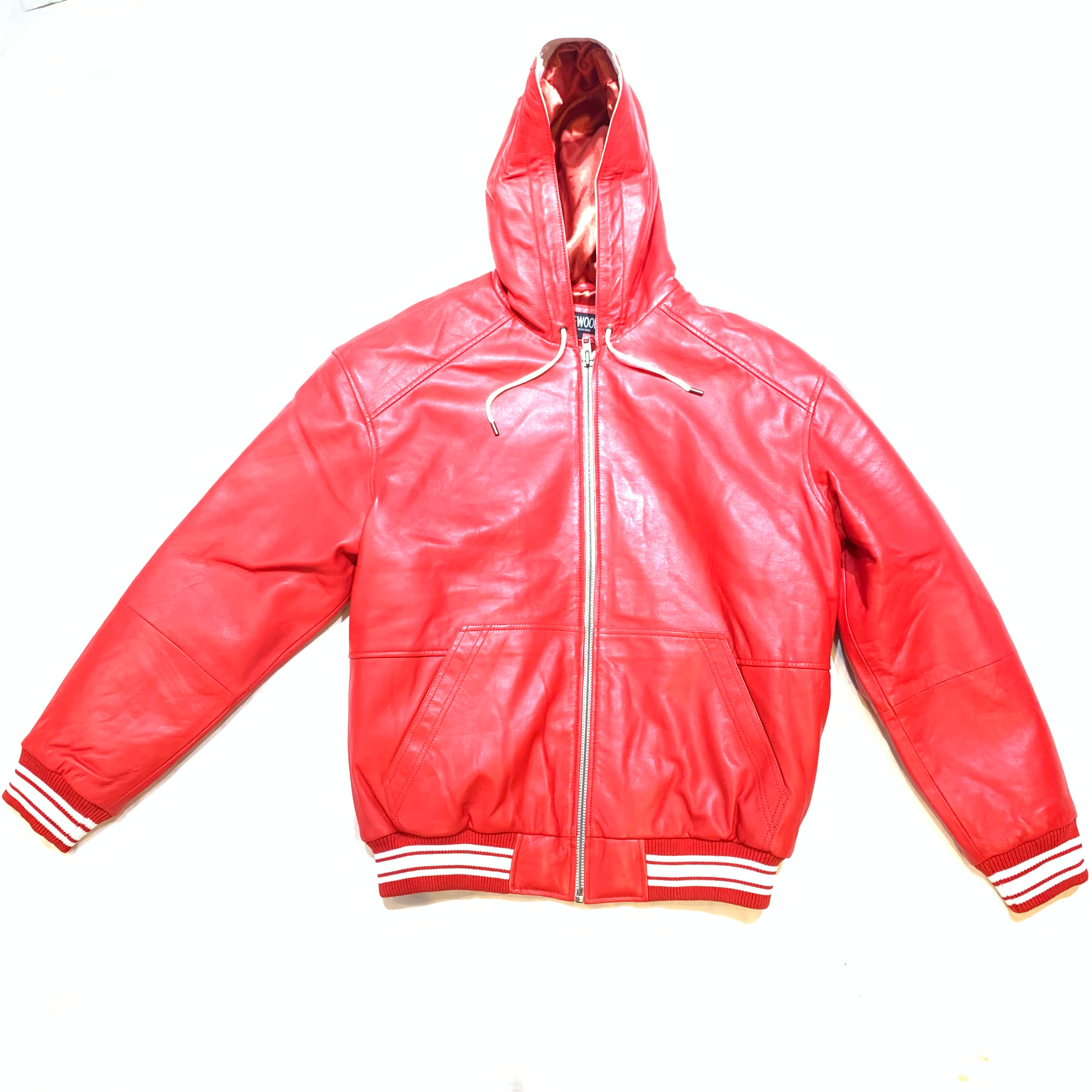 Jakewood Red Lambskin Hooded Bomber Jacket - Dudes Boutique