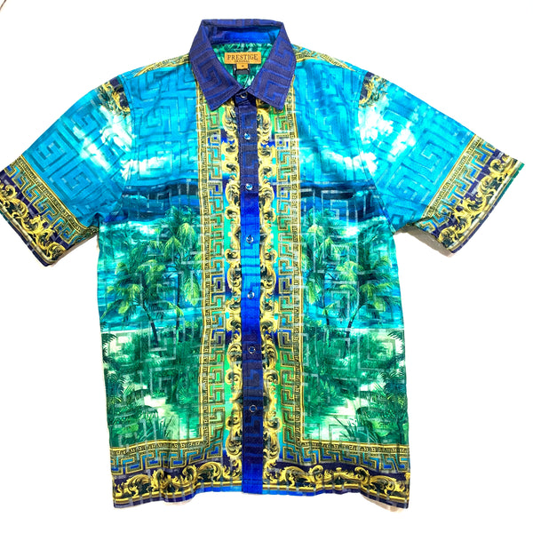 Prestige Lace Linen Royal Greek Button Up Shirt - Dudes Boutique