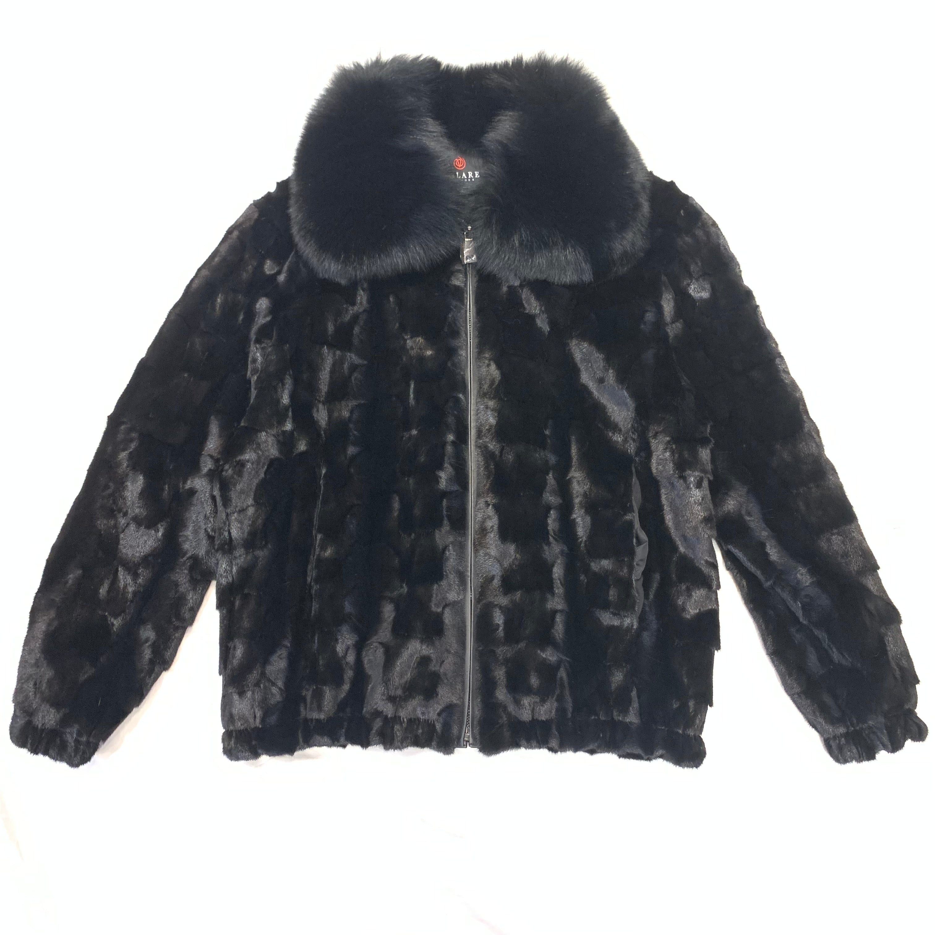 Volare Men's Black Diamond Cut Mink Bomber Jacket - Dudes Boutique