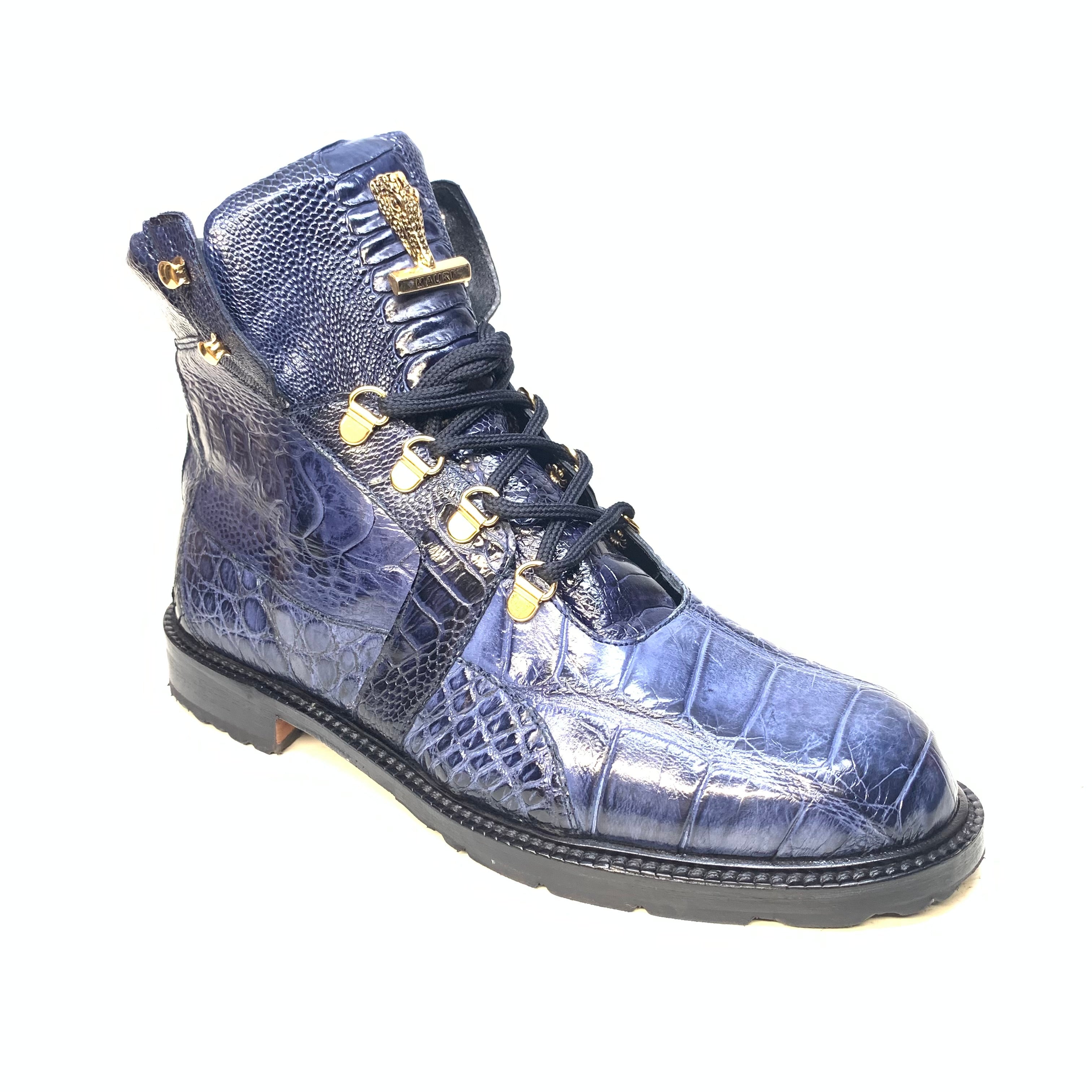 Mauri  "4986" Wonder Blue Alligator / Ostrich Leg Tracker Boots - Dudes Boutique