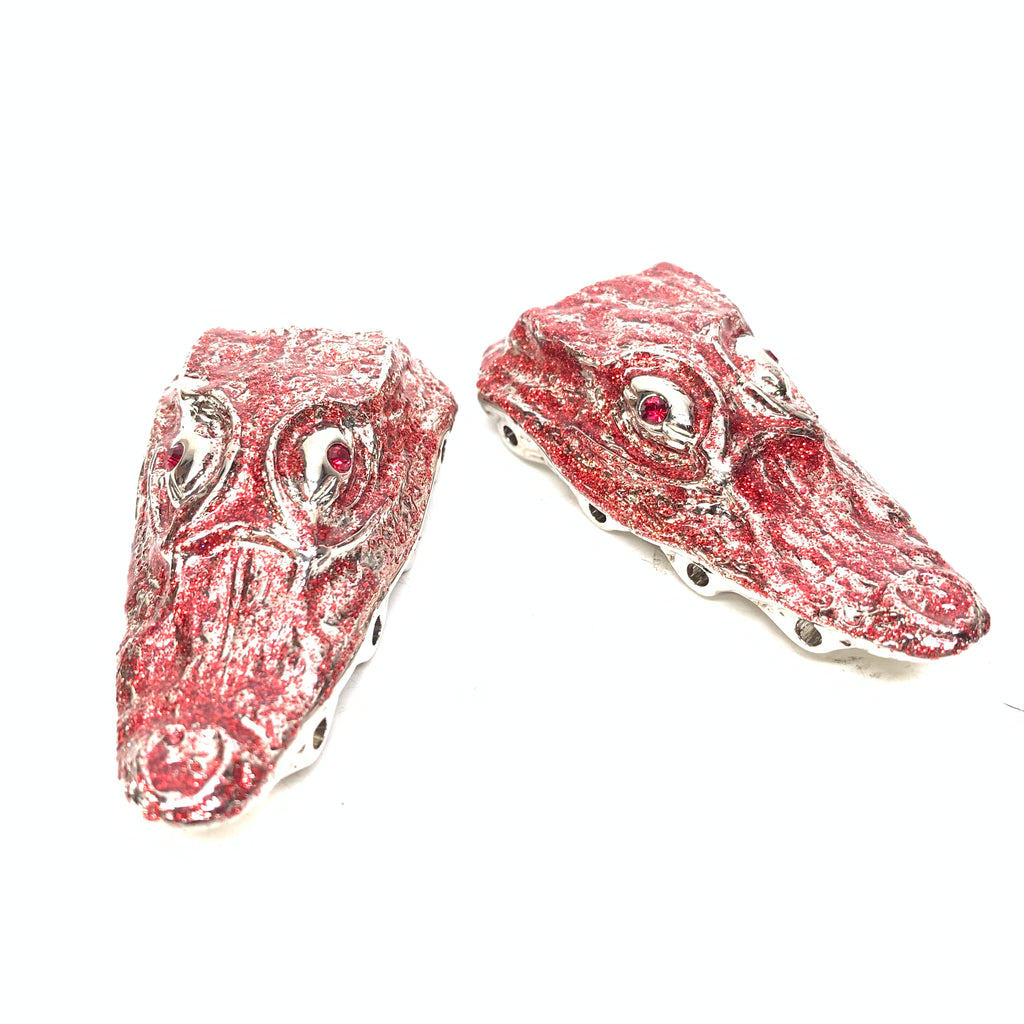 Mauri "Crystal Eye" Red Gator Head Lace Holders - Dudes Boutique