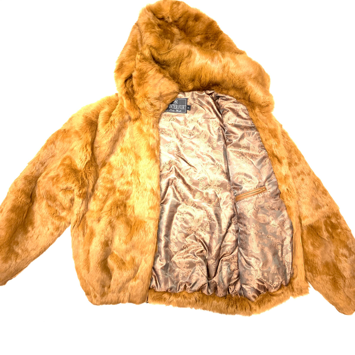 Kashani Men’s Whisky Rabbit Fur Hooded Bomber Jacket - Dudes Boutique