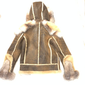 Barya NewYork Caramel Oversized Fox Collar Biker Shearling Coat - Dudes Boutique