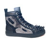Fiesso Black Mixed Crystal Hightop Spike Sneakers - Dudes Boutique