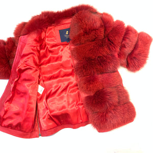 Kashani Ladies Red Fox Fur Removable Sleeve Fur Coat - Dudes Boutique