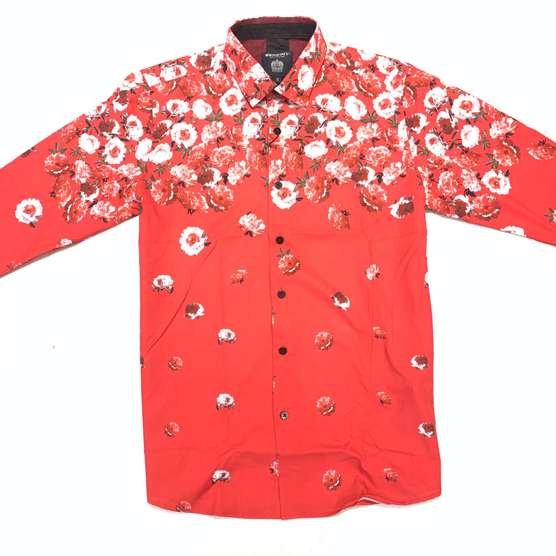BENZINY Men's Red Rose Button Shirts - Dudes Boutique