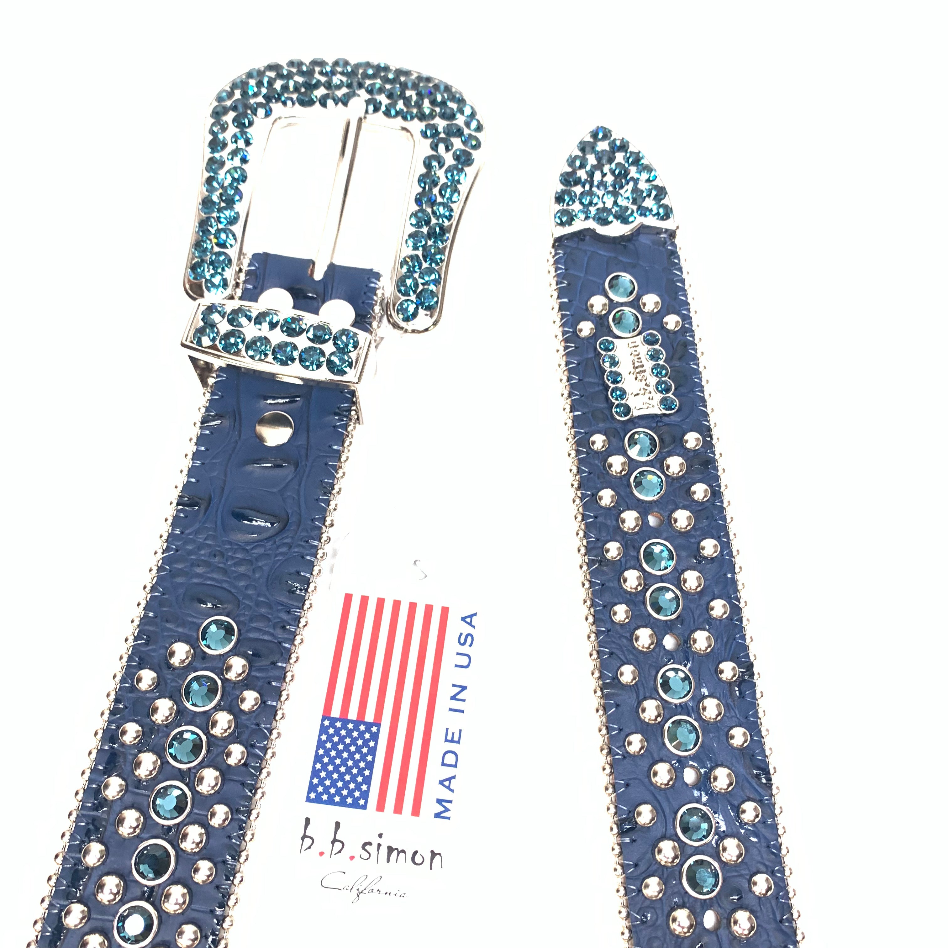 b.b. Simon Midnight Navy Fully Loaded Crystal Belt - Dudes Boutique