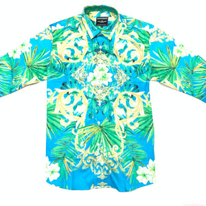 Barabas Teal Royal Floral Button Up Shirt - Dudes Boutique