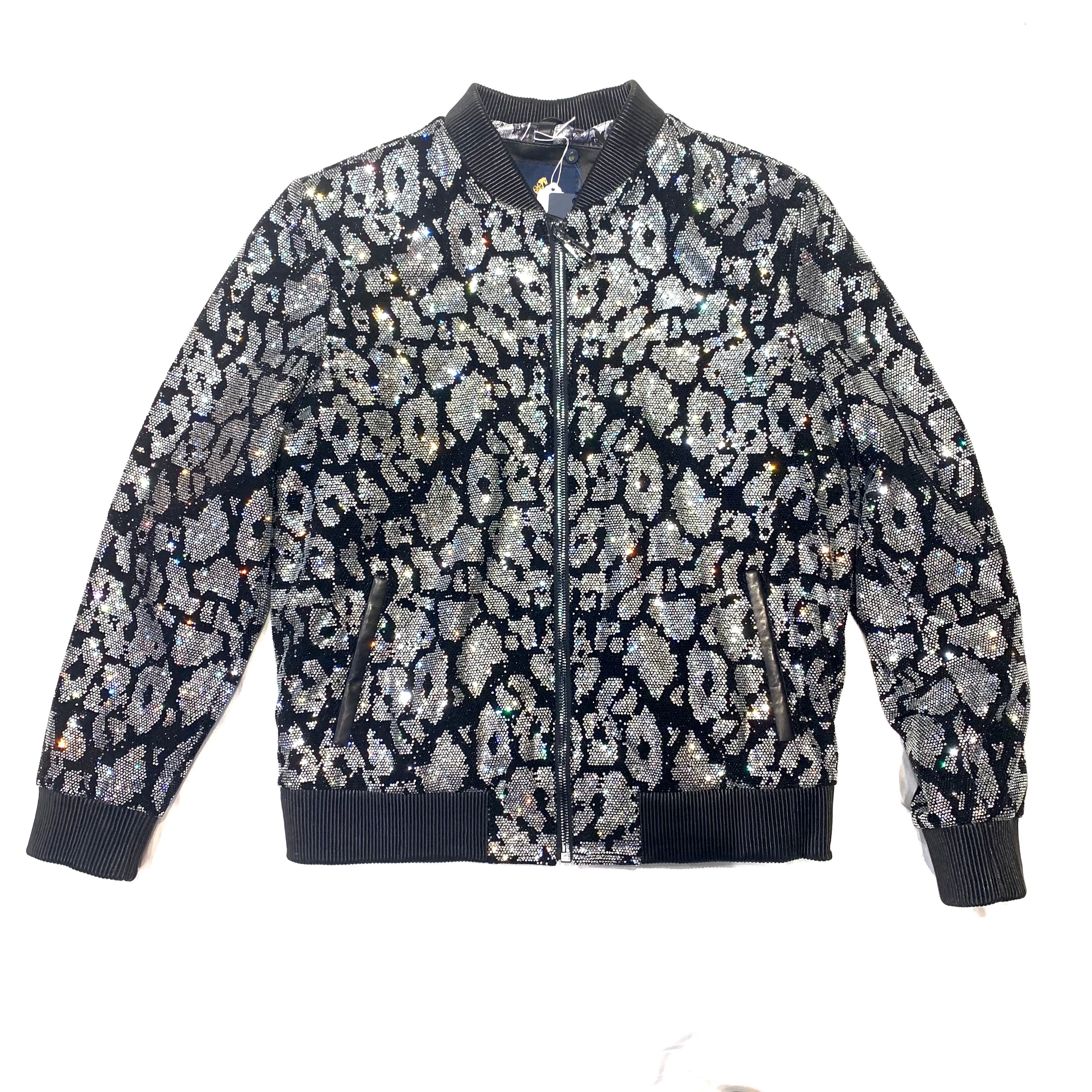 Barya NewYork Silver Black Crystal Bomber Jacket - Dudes Boutique