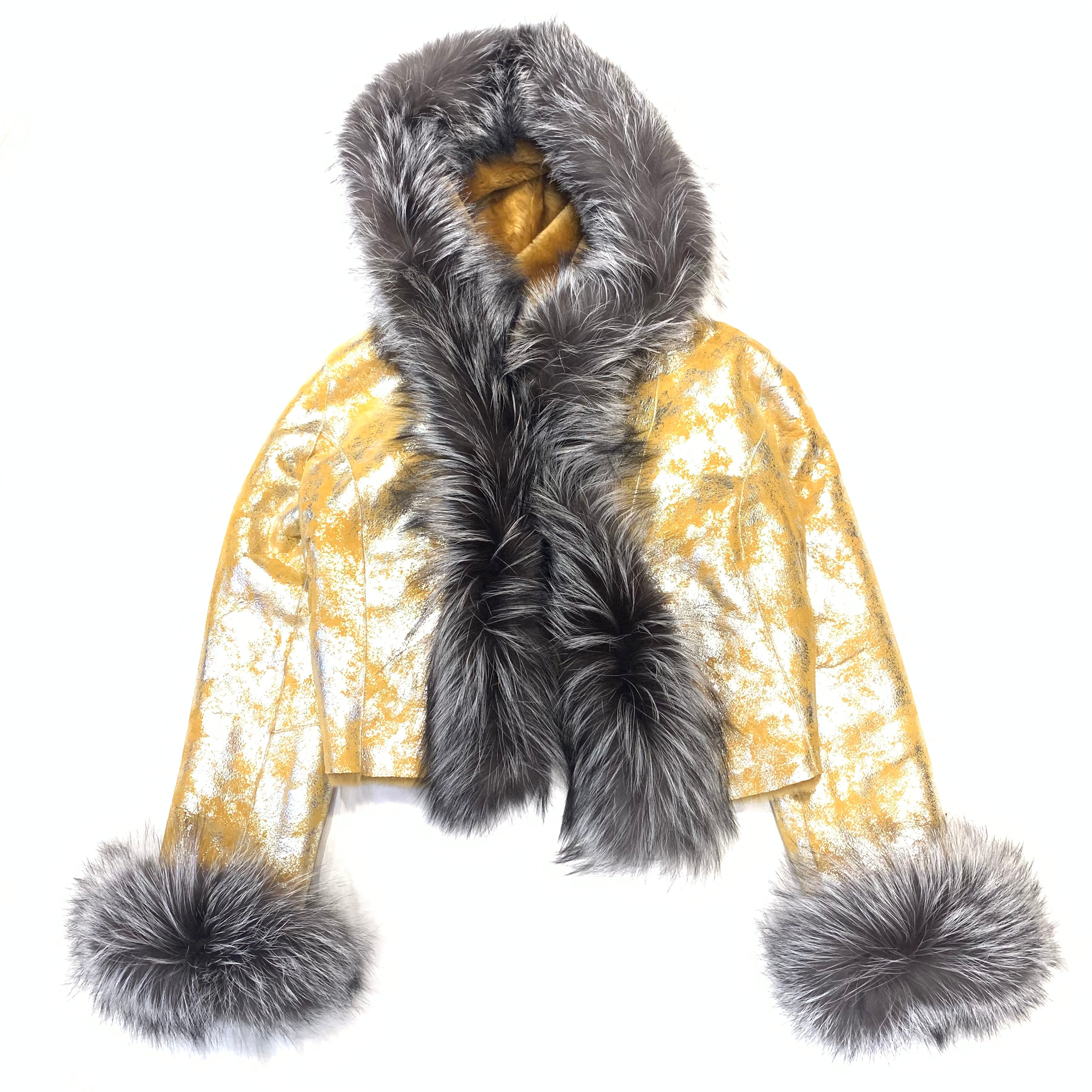 Kashani Ladies Gold Metallic Fox Fur Shearling Coat - Dudes Boutique