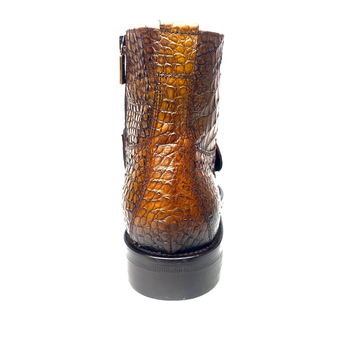 Jo Ghost Embossed Alligator Cognac Button Strap Ankle Boots - Dudes Boutique