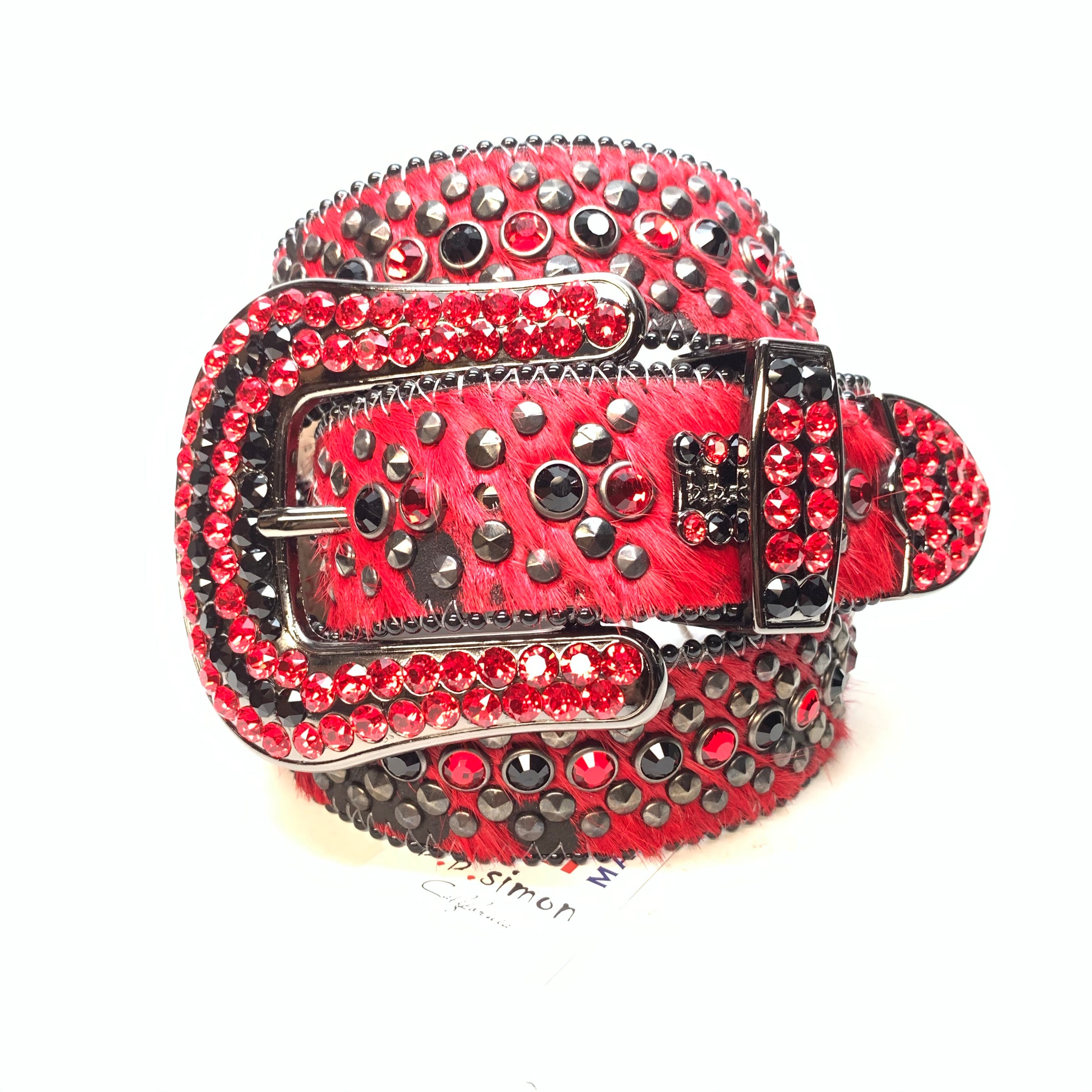 b.b. Simon 'Red War' Pony Hair Studded Crystal Belt – Dudes Boutique