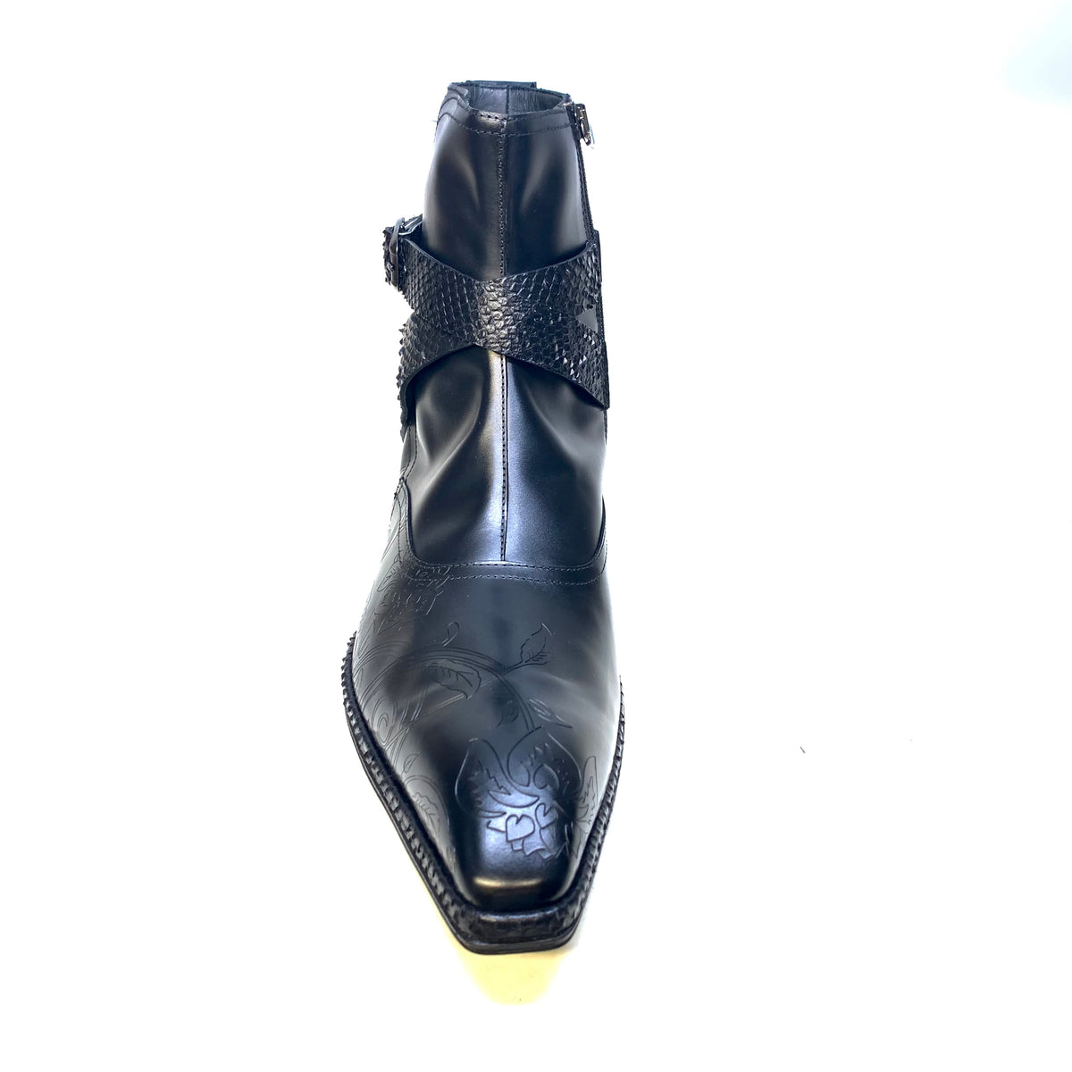 Jo Ghost Black Python Strap Ankle Boots - Dudes Boutique