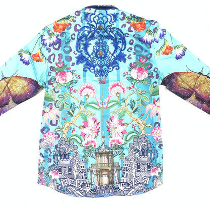 Barocco Men's Teal 'BUTTER FLY EXCHANGE' Crystal Button Up Shirt - Dudes Boutique
