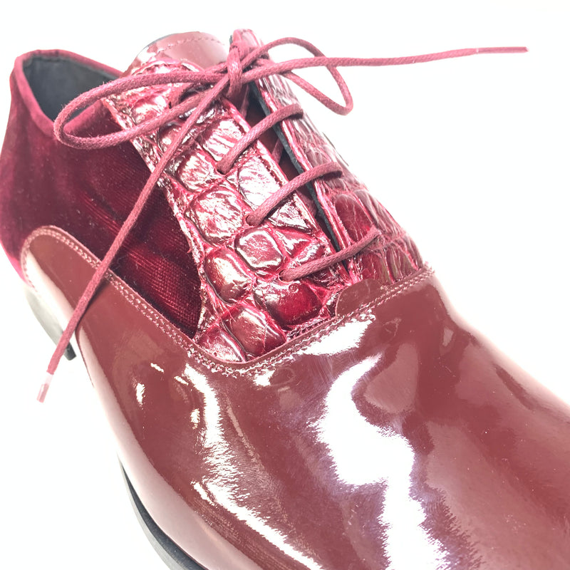 Mauri 4993/2 Ruby Red Crocodile/Velvet/Patent Leather Dress Shoes - Dudes Boutique
