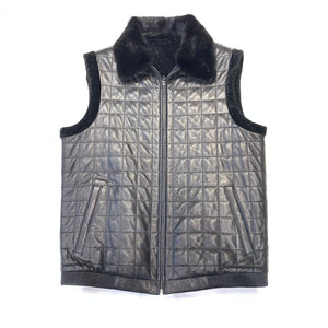 Barya NewYork Black Reversible Lambskin Mink Collar Vest - Dudes Boutique