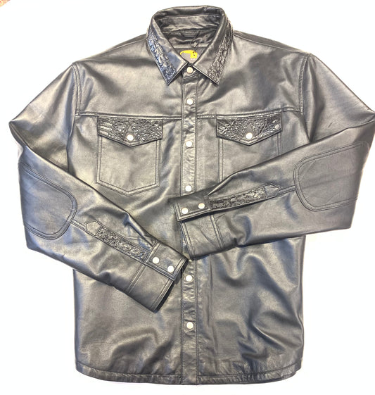 Kashani Men's Black Alligator/Lambskin Button-Up Shirt - Dudes Boutique