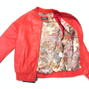 Kashani Red Naked Lambskin Bomber Jacket - Dudes Boutique