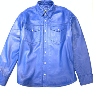 Kashani Men's Royal Blue Lambskin Button-Up Shirt - Dudes Boutique