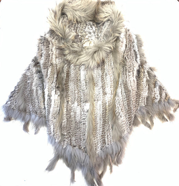 Jayley Charcoal Fox & Coney Fur Hooded Poncho - Dudes Boutique