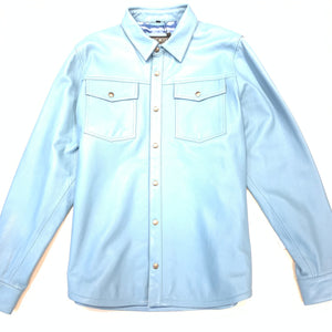 Kashani Men's Baby Blue Lambskin Button-Up Shirt - Dudes Boutique