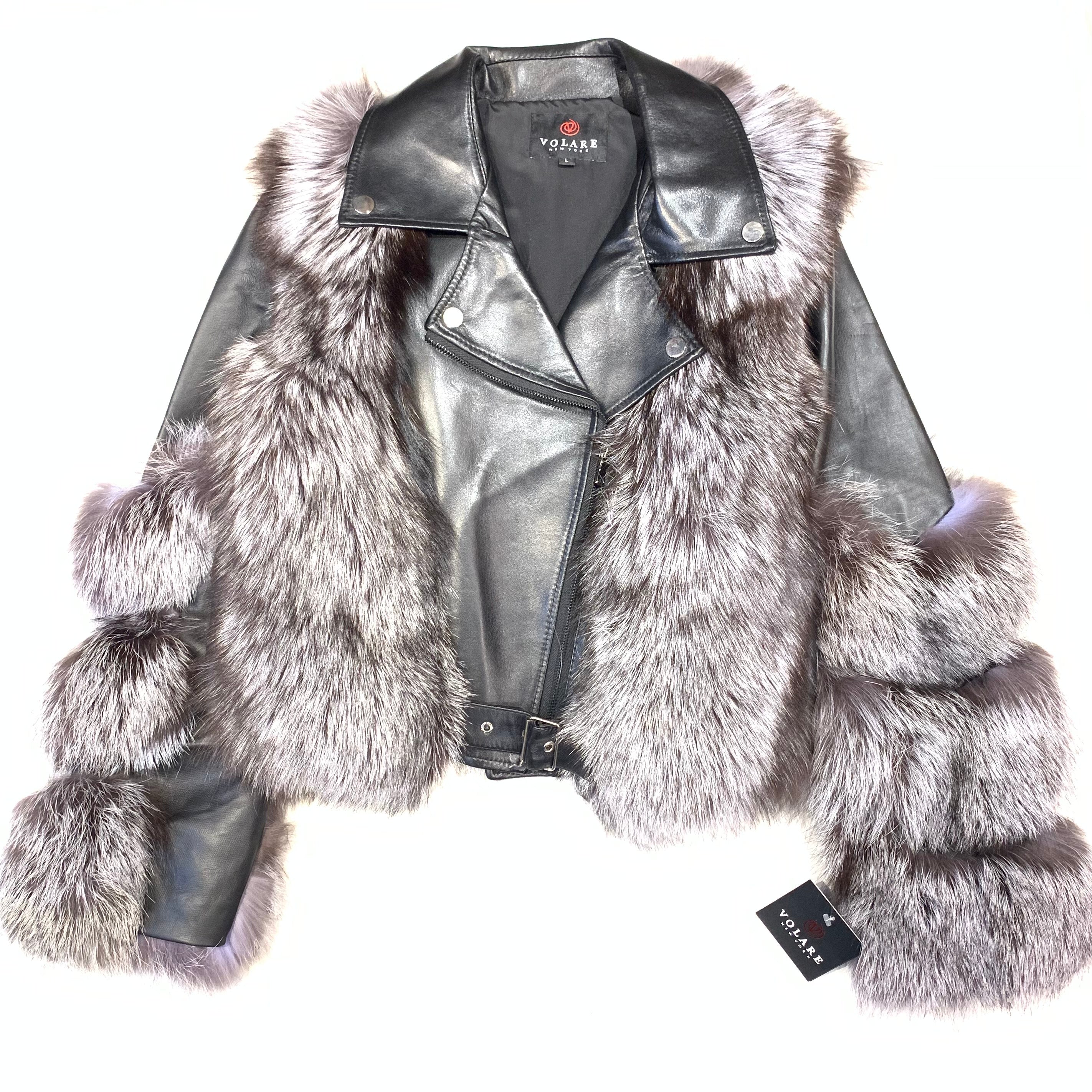 Volare Silver Fox Fur Biker Jacket - Dudes Boutique