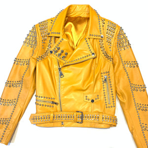 Daniels Leather Ladies Canary Yellow Biker Jacket - Dudes Boutique