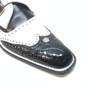 Mauri 3051 Black White Alligator Studded Monk Strap Dress Shoes - Dudes Boutique