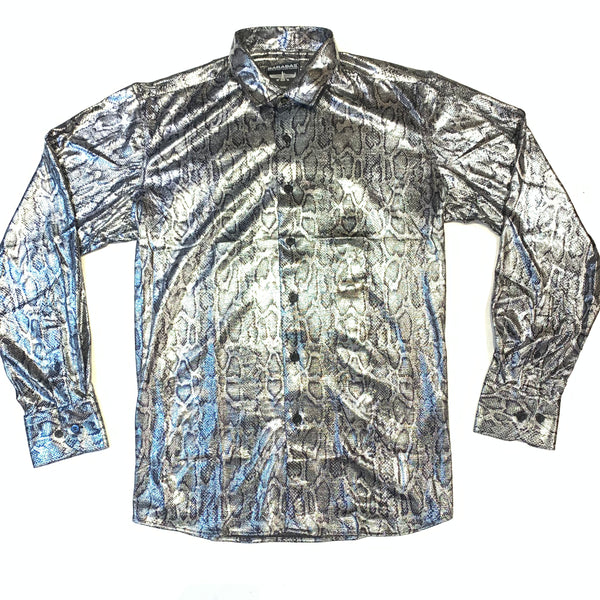 Barabas Silver Shine Python Button Up Shirt - Dudes Boutique